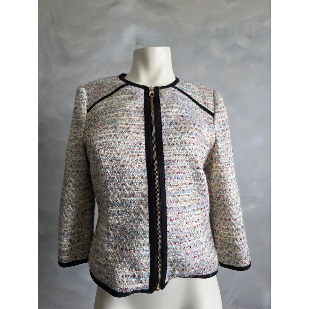 Ted Baker Multicolor Aztec Print Metallic Shimmer Tweed Boucle Blazer Jacket 3